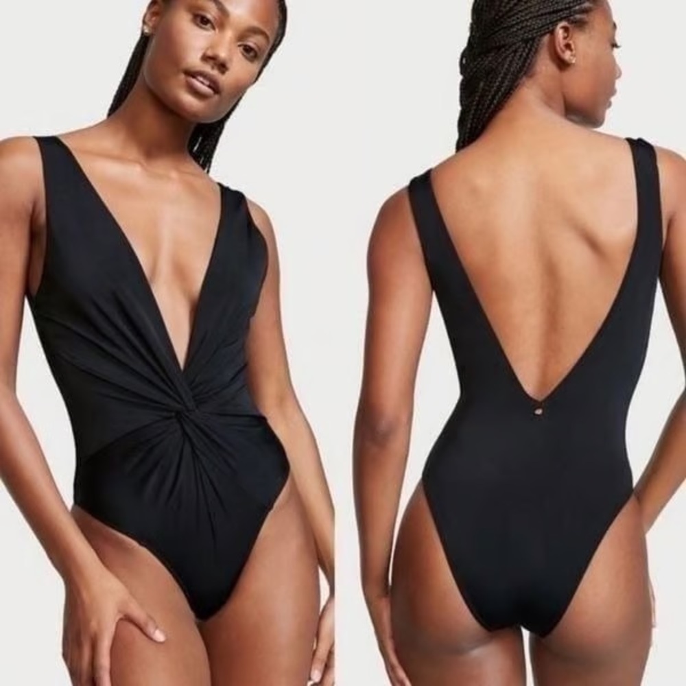 NWT Victoria's Secret Swim Twist Plunge One-Piece Swimsuit in black